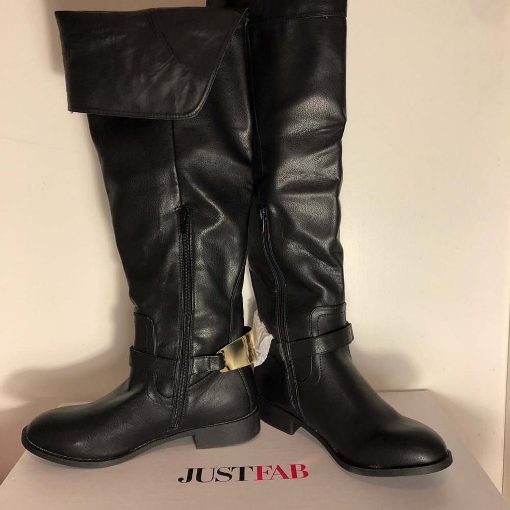 JustFab Black Vegan Leather Over the Knee Boots